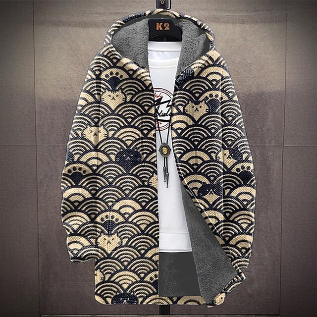 Men's Graphic Winter Coat Fleece Jacket Coat Thermal Warm Comfortable Casual Daily Wear Pocket 3D Print Fleece Fall Winter Hooded Long Sleeve Brown4