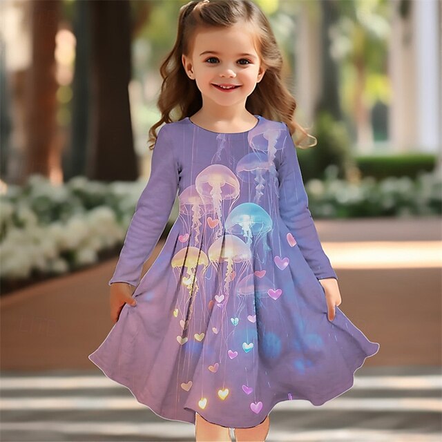 Girls' 3D Animal Dress Long Sleeve Summer Spring Vacation Daily Holiday Princess Beautiful Sweet Kids 4-12 Years Casual Dress A Line Dress Knee-length Regular Fit4