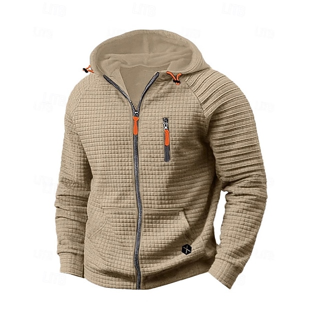  Homme Sweat à capuche Sweat à capuche zippé intégral Noir Kaki Gris À capuche Uni Fermeture éclair Avec Poches Sport & Loisir Quotidien Fête Polyester Streetwear Basique Occasionnel Printemps Automne