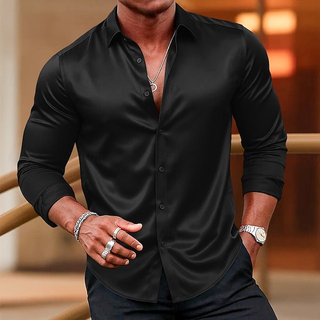  Per uomo Camicia Camicia in raso Camicia elegante Camicia casual Camicia con Bottoni Camicia da Ballo Semplice Formale Matrimonio Blu chiaro Nero Bianco Vino Manica Lunga Bavero Tutte le stagioni