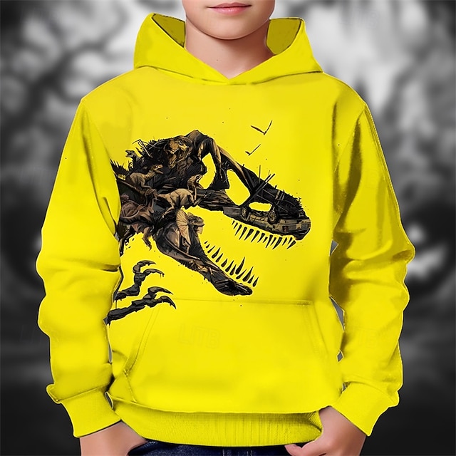  Хэллоуин Мальчики 3D Динозавр Толстовка Длинный рукав Весна Осень Мода Уличный стиль Дети 4-12 лет Капюшон на открытом воздухе Повседневные Стандартный