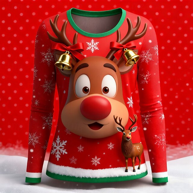 Christmas Women's T Shirt Graphic Santa Claus Reindeer Fashion Casual Long Sleeve Crew Neck Regular Tops Daily Weekend Print White Red Blue Summer Spring Fall4