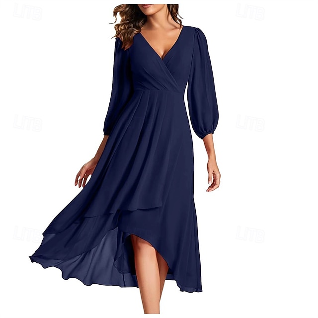 Femmes Robe Longue Maxi Robe Robe de Soirée Mousseline de Soie Robe en Chiffon Élégant Mode Moderne Extérieur Soirée Coupe régulière Uni manche longue Col en V Noir Blanche Rouge Bleu Printemps