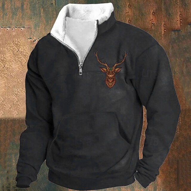 Men's Sweatshirt Fleece Sweatshirt Fleece lined Hoodie Hunting Sweatshirt Black High Neck Plain Embroidery Color Block Sports & Outdoor Casual Daily Streetwear Cool Sportswear Fall Winter Clothing4