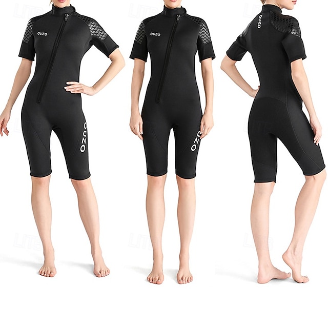  Femmes Maillot Anti UV Maillots de bain intégraux Combinaison Fine UPF50+ Séchage Rapide Haute élasticité Manche Courte Maillot de Bain ​fermeture éclair sur le devant Surf Plongée Plongée en apnée