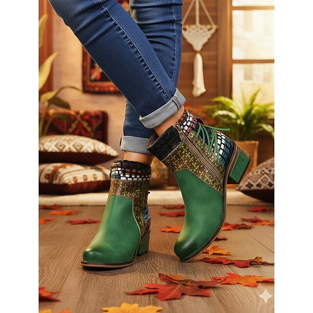 Women's Bohemian Green Ankle Boots - Handmade with Ethnic Patterns, Perfect for Festival & Daily Wear 17