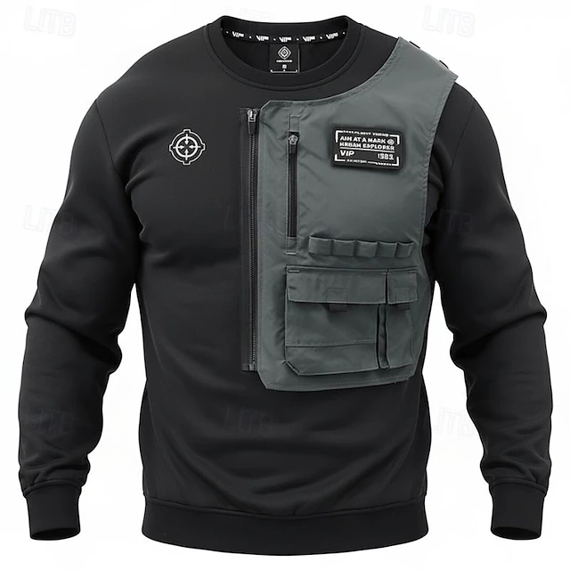 Men's Sweatshirt Black Crew Neck Color Block Patchwork Zipper Sports & Outdoor Daily Holiday Polyester Streetwear Basic Casual Spring & Fall Clothing Apparel Hoodies Sweatshirts Long Sleeve 10