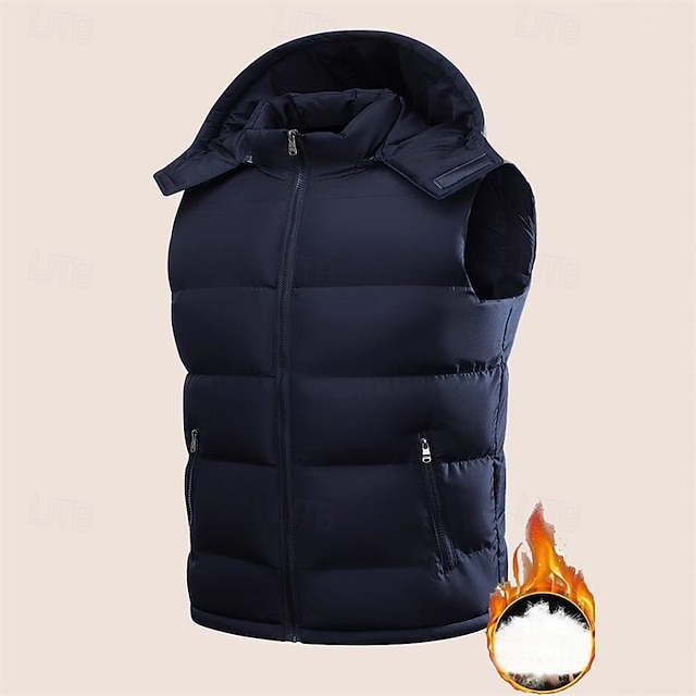  Pánské Puffer Vesta Kamizelka Vesta Dovolená Denní Rande Módní Na běžné nošení Podzim Zima Kapsy Polyester Zahřívací Pohodlné Pevná barva Zip Kapuce Běžný Černá Vodní modrá Vesta