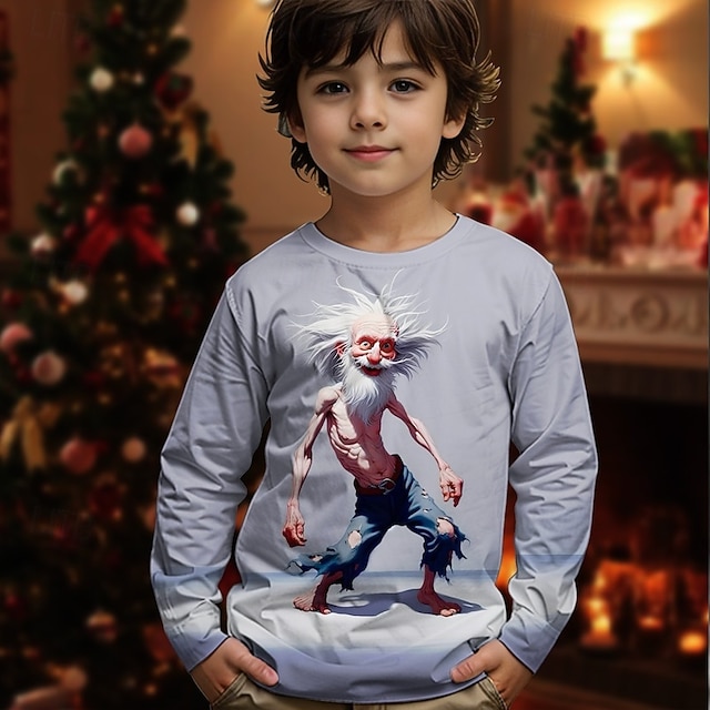  Christmas Boys' 3D Graphic Cartoon T shirt Tee Long Sleeve Spring Fall Fashion Basic Kids 4-12 Years Crew Neck Outdoor Casual Daily Regular Fit
