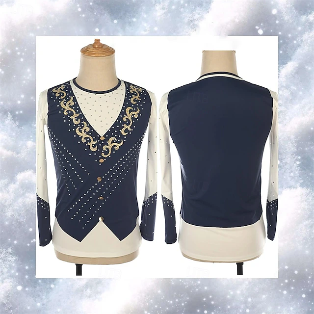 Ice Rink Top Figure Skating Top Men's Boys' Ice Skating Tops Blue White Patchwork ...