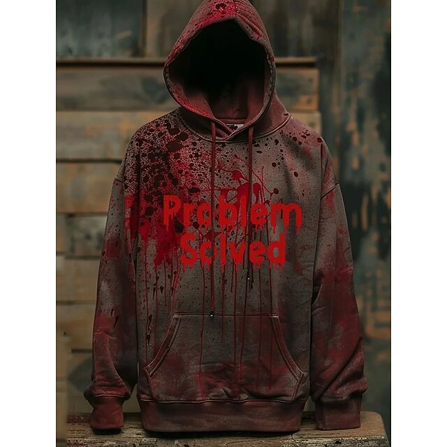 Halloween Men's Blood Splatter Letter Hoodie Fashion Daily Hooded Vacation Party Streetwear Drak Red Printing Fall Winter Designer3