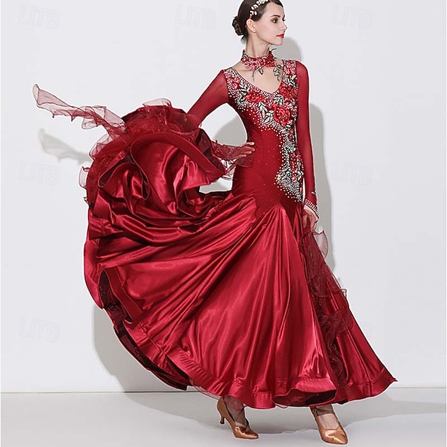  Ballsaal Tanzkleid Kristalle / Strass Damen Leistung Langarm Spandex Polyester