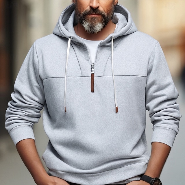  Męskie Bluza z Kapturem Bluza z kapturem na zamek błyskawiczny Czarny Biały Wino Granatowy Khaki Kaptur Równina Quarter Zip Sport i turystyka Codzienny Święto Poliester Moda miejska Podstawowy