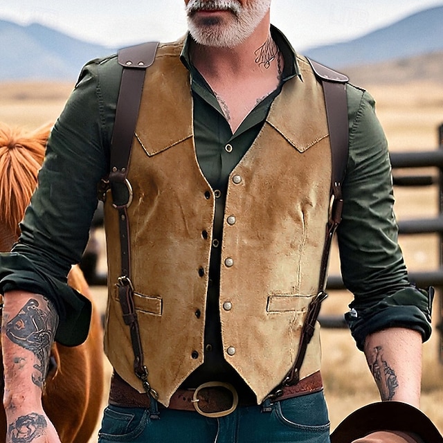  Herren Weste aus Wildlederimitat Weste Gilet Urlaub Party Geschäft Mode Lässig Frühling Herbst Tasche Knöpfe Polyester Bequem Einfach Einreihig Ein-Knopf V Ausschnitt Normale Passform Schwarz