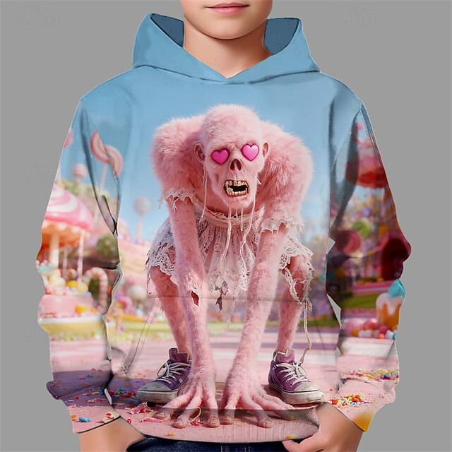 Halloween Boys' 3D Graphic Skull Hoodie Long Sleeve Spring Fall Fashion Streetwear Kids 4-12 Years Hooded Outdoor Casual Daily Regular Fit4