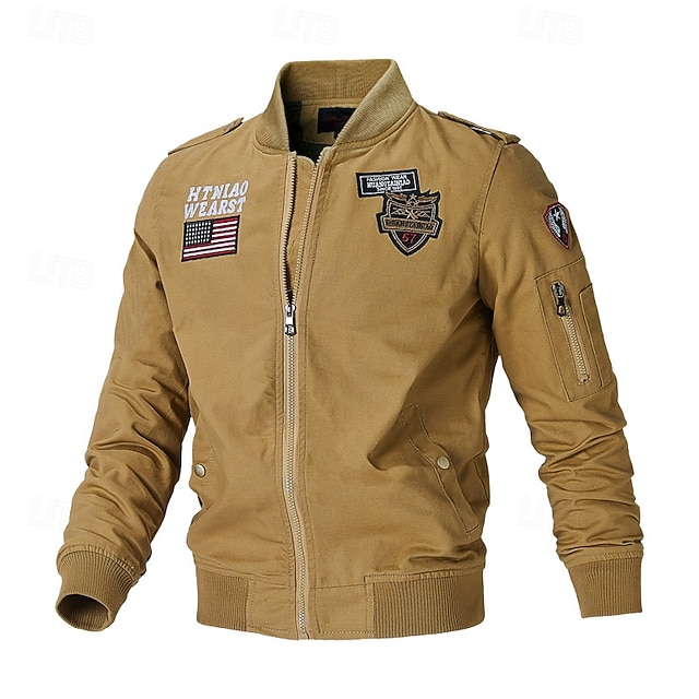  Homme Veste utilitaire Veste Cargo Veste Décontractée Vacances Quotidien Respirant Avec Poches Printemps Automne Drapeau national Mode Classique Col montant Régulier Noir Kaki Vert Véronèse Veste