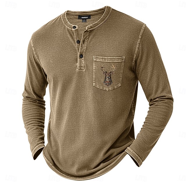 SoftFade™ Men's Henley Shirt 100% Cotton Acid Wash Shirt T shirt Tee ...
