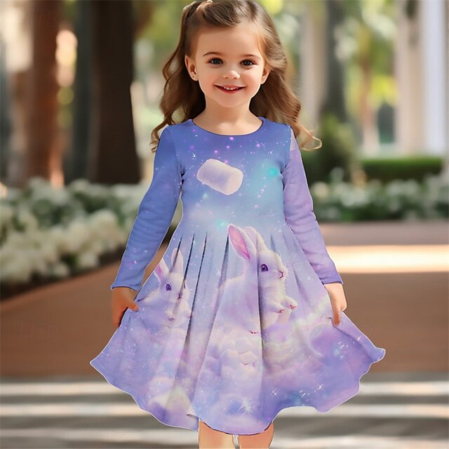 Girls' 3D Rabbit Dress Long Sleeve Summer Spring Vacation Daily Holiday Princess Beautiful Sweet Kids 4-12 Years Casual Dress A Line Dress Knee-length Regular Fit4