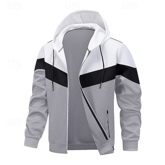  Per uomo Felpa con cappuccio Felpa con cappuccio a zip intera Rosso bordeaux Nero Blu marino Cachi Grigio chiaro Con Cappuccio Semplice Patchwork Blocco di colore Sport & Outdoor Casuale Quotidiano