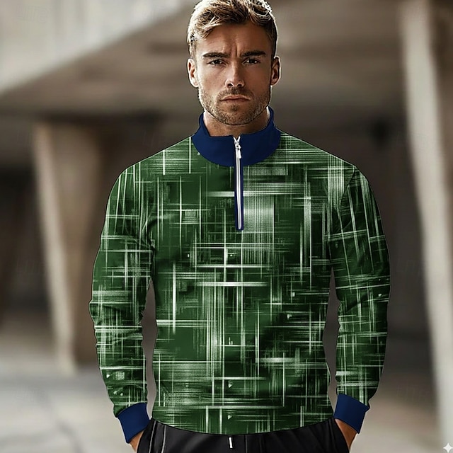  Miesten Geometrinen Polo Pitkähihainen Pystykaulus Urheilu- ja treenivaatteet Loma Urheilu- ja treenivaatteet Rento / arki 3D-tulostus Kevät Syksy Talvi Musta Vihreä