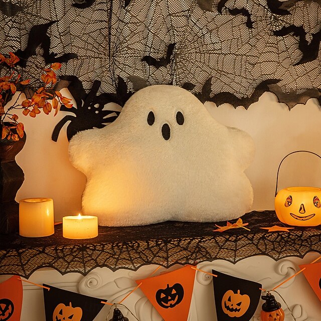 1 Pc Cute Ghost Pillow Cover, Boho Square Zipper Cushion Cover, Casual Decorative Throw Pillow Case for Halloween and Home Decor4