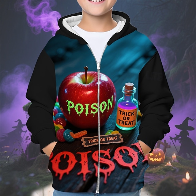  Halloween Pojkar 3D Tecknat Huvtröja Kappa Ytterkläder Långärmad Vår Höst Förtjusande Sport Barn 4-12 år Blixtlås Gata Dagligen Normal