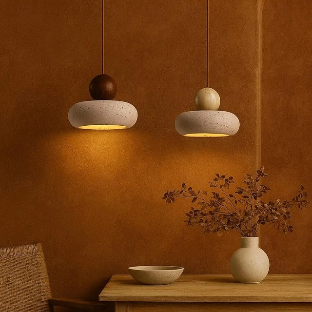  Lustre suspendu de style wabi-sabi en travertin jaune, petit luminaire suspendu 85-265 V