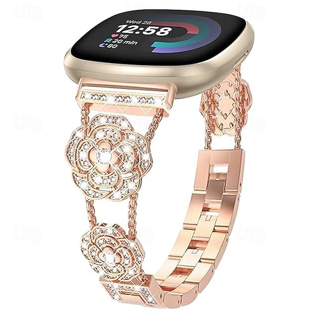  スマートウォッチバンド と互換性があります Fitbit Versa 4, Sense 2, Versa 3, Sense Versa 2 / Versa Lite / Versa SE / Versa ラインストーン スマートウォッチ ストラップ 女性 グリッター素材 ブリンブリンダイヤモンド ジュエリーブレスレット 置換 リストバンド