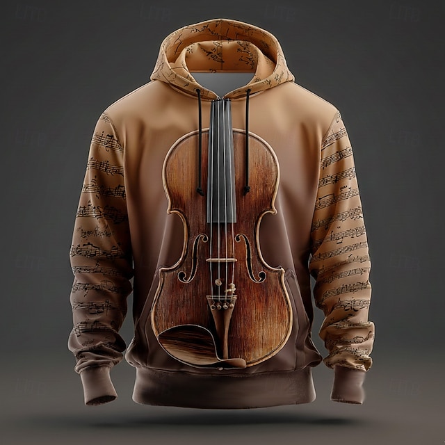  Homme Illusion d'optique Guitare Sweat à capuche Sweatshirt Mode Frais Col ras du cou Maison Soirée Vêtements de rue Blanche Rouge Cordon de serrage Automne Hiver Designer