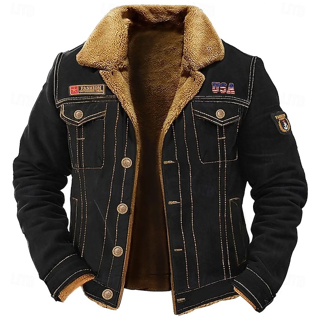  Herre USA Fleece-jakke Cargo jakke Sherpa jakke Taktisk Hold Varm Årgang utendørs Hjem Broderi Flere lommer Vinterfrakker Høst Vinter Fleecekrage med nedfellbar krage Langermet Militærgrønn Mørkeblå