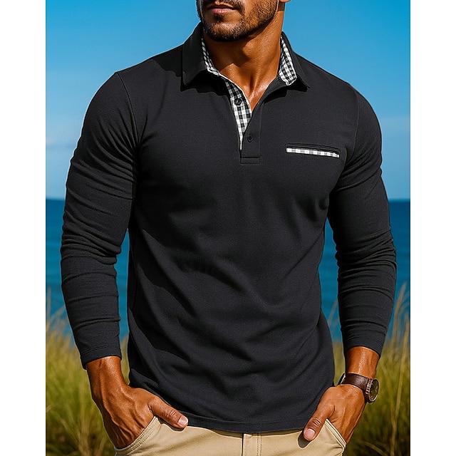 Men's Golf Polo Shirt Long Sleeve Turndown Top Outdoor Breathable Polyester Black Army Green Red Tennis Golf Running