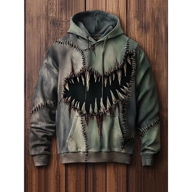 Halloween Men's Graphic Monster Hoodie Fashion Daily Hooded Vacation Party Streetwear Black / Green Printing Fall Winter Designer3