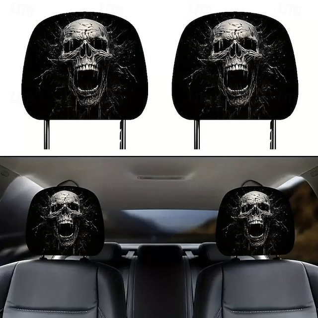  2 pièces effrayantes pour Halloween &Housses d'appui-tête de voiture de Noël - Convient à tous les véhicules Conception sans coussin de remplissage Installation facile - Décorations intérieures