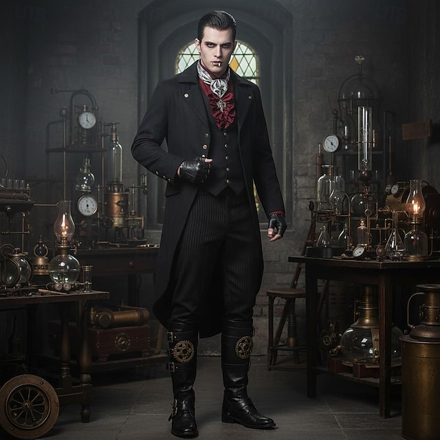 Μεσαίωνα Αναγέννησης Steampunk Επίστρωση Smoching Φράκο Vampires Ευγενής Φανταχτερή Φόρεμα Ανδρικά Απόκριες Επίδοση LARP Ρεν Φερ Ενηλίκων Επίστρωση