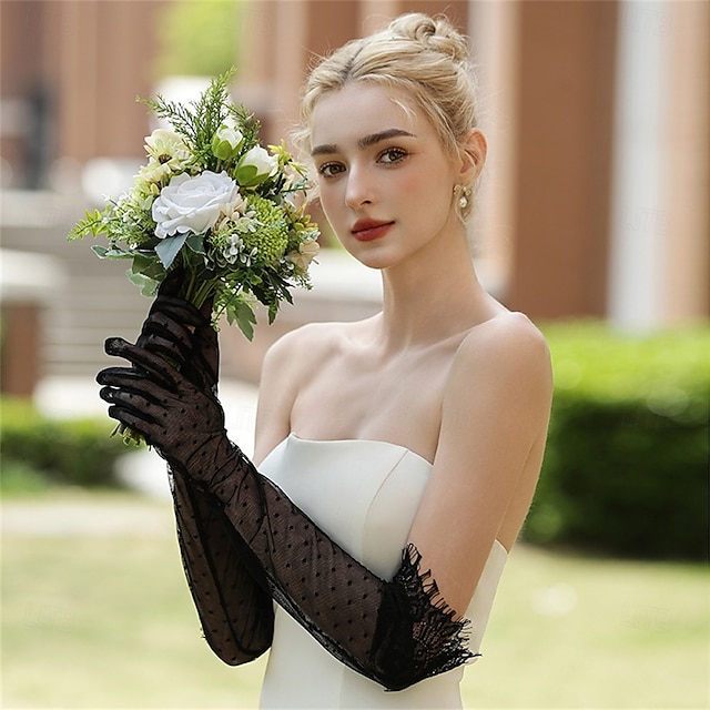 Com Transparência Até o Cotovelo Luva Elegante / Festa / Noite / à moda Com Cor Pura Luvas de Festa / Casamento