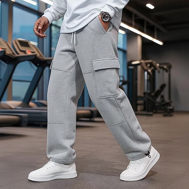  男性用 カーゴパンツ スウェットパンツ フリースパンツ ワイドレッグスウェットパンツ アスレチックパンツ ドローストリング 弾性ウエスト マルチポケット 平織り 吸汗性 高通気性 全長 アウトドア スポーツ・アウトドア カジュアル 旅行度假风 ファッション ブラック ネイビーブルー