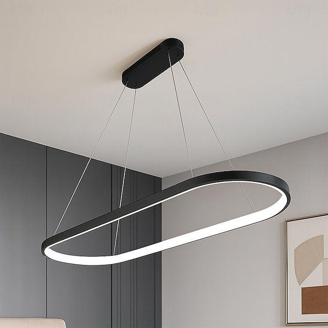 Lampada a sospensione a led 1 luce 70c/90m 40w design ovale rettangolo alluminio finiture verniciate nere lampada moderna per sala da pranzo ristorante bar 110-240v solo dimmerabile con telecomando