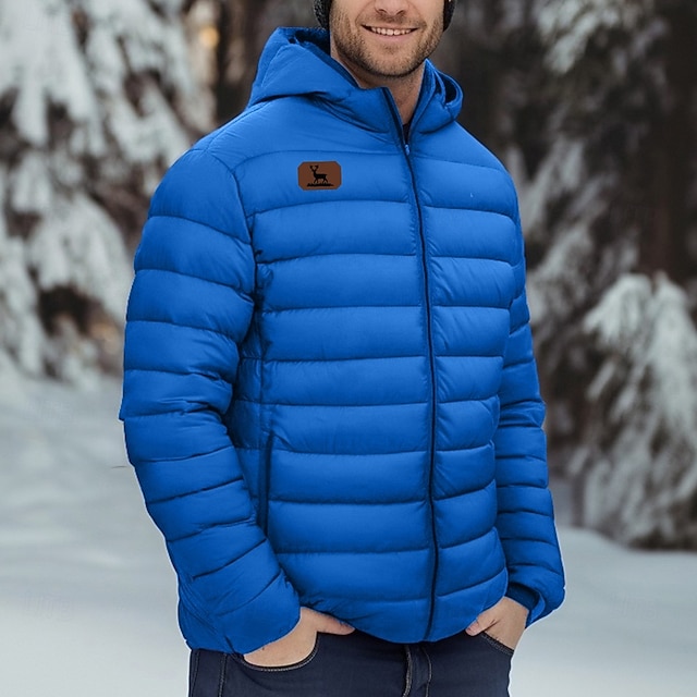  Męskie Renifer Nadruk Płaszcz zimowy Dół kurtka puchowa Keep Warm Ochrona przed deszczem Lekki Codzienny Na zewnątrz Codzienny Pikowana kurtka z kapturem Jesień Zima Kaptur Długi rękaw Czarny