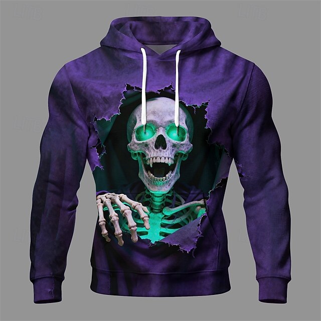 Halloween Men's Skull Hoodie Fashion Daily Hooded Vacation Party Streetwear Purple Drawstring Pocket Printing Fall Winter Designer4