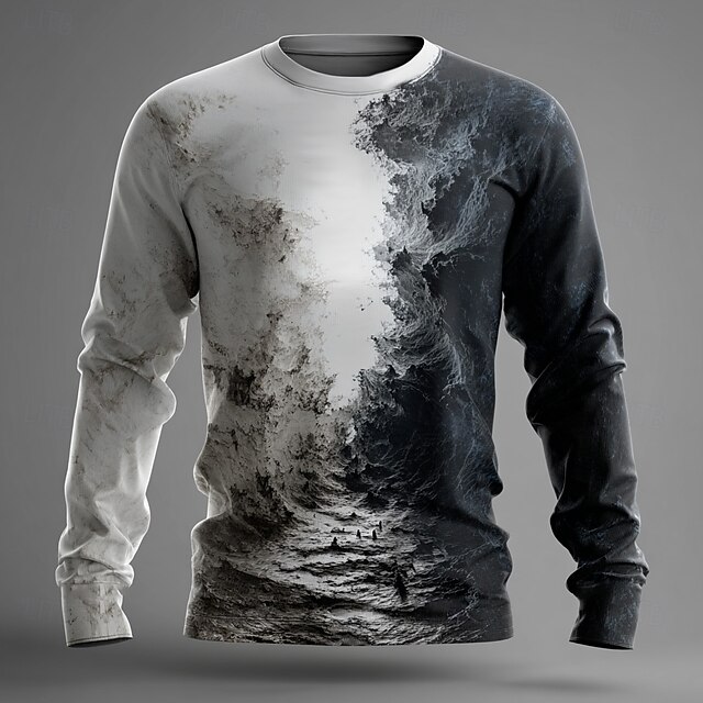 Men's Optical Illusion 3D T Shirt Long Sleeve T shirt 3D Print Crew Neck Shirt Fashion Exaggerated Street Daily Black Summer Spring Fall Clothing Apparel S M L XL XXL XXXL4