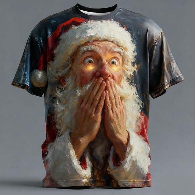 Christmas Men's Santa Claus 3D Cartoon T Shirt Short Sleeve T shirt 3D Print Crew Neck Shirt Daily Designer Artistic Vacation Party Street Black All Seasons Clothing Apparel S M L XL XXL XXXL4