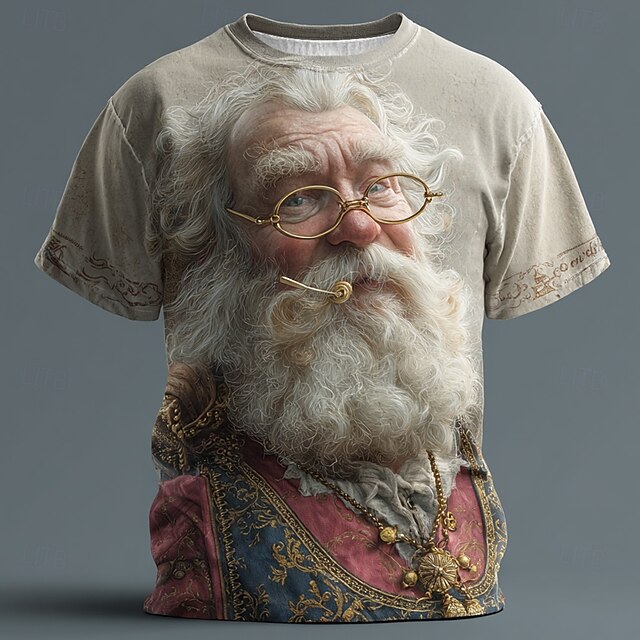 Christmas Men's Santa Claus T Shirt Short Sleeve T shirt 3D Print Crew Neck Shirt Daily Designer Artistic Vacation Party Street Khaki All Seasons Clothing Apparel S M L XL XXL XXXL4