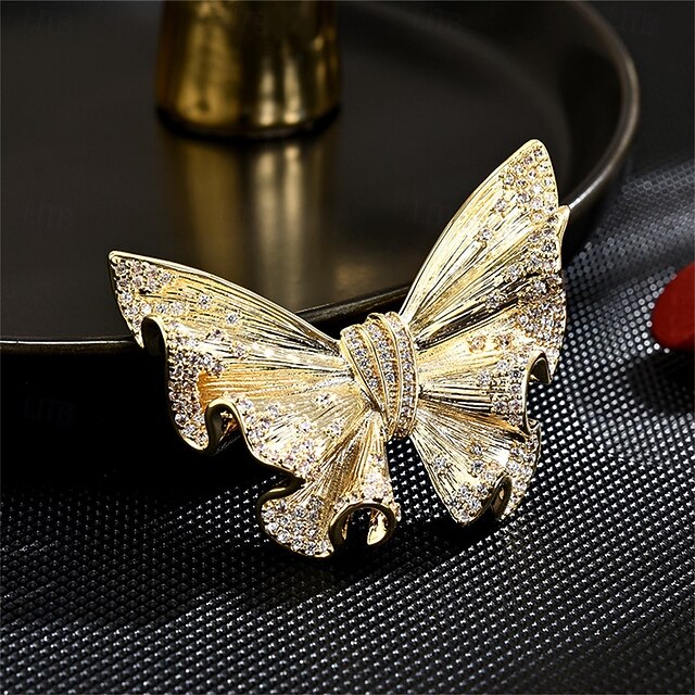 Broche Vintage Papillon En émail Cloisonné Rouge Et Blanc - Bijou Rétro Couleur Or - Occasion