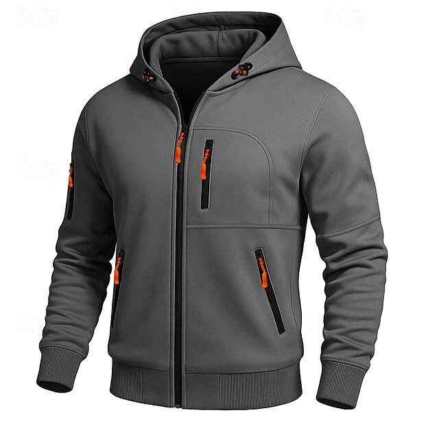 Men's Hoodie Full Zip Hoodie Sweat Jacket Blue Brown Gray Hooded