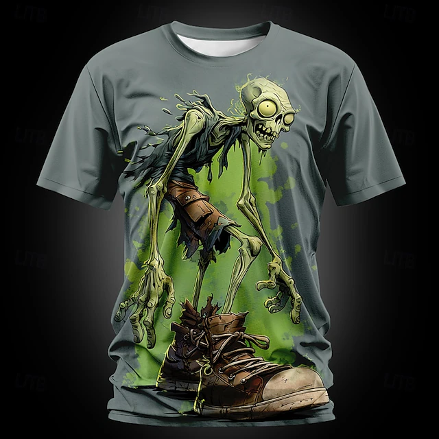 Halloween Men's Optical Illusion Zombies 3D T Shirt Short Sleeve T shirt 3D Print Crew Neck Shirt Exaggerated Designer Horror Party Street Holiday Green Summer Spring All Seasons Clothing Apparel S M4
