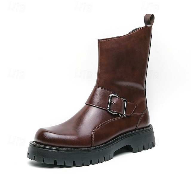  ανδρικές μπότες μόδας από PU δέρμα μεσαίου μεγέθους και αγκράφα | χοντρή σόλα για αστικό στυλ και ανθεκτικότητα