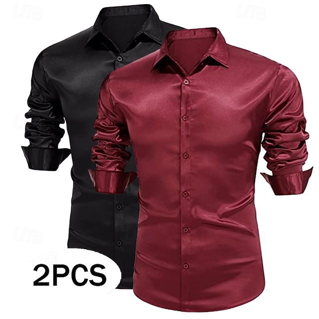 Homme Chemise Comme de la soie Chemise en satin Chemise habillée Chemise Décontractée Chemise Boutonnée Uni Formel Mariage Blanc + Vert Vert + rouge Noir + blanc Blanc + Bleu manche longue Revers