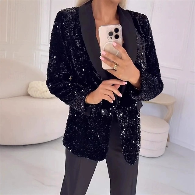  Dámské Blejzr Pohodlné Kapsy Elegantní Módní Venkovní Flitry Jdeme ven Běžné / Denní Víkend Kardigan Standardní Klopa Běžný Dlouhý rukáv Svrchní oděvy Černá Rubínově červená Vodní modrá Jaro Podzim