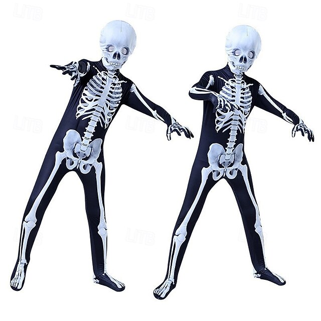 Skeleton Skull Halloween Cosplay Costume One Piece Kid's Boys' Girls' Masquerade Halloween Masquerade Easy Halloween Costumes Dress Up4