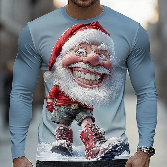  Jul Herr jultomten Rolig T-shirt Långärmad T-shirt 3D-tryck Rund hals Skjorta Mode Grundläggande 3D Gata Ledigt Dagligen Blå Blå 2# Rubinrött Sommar Vår Kläder S M L XL XXL XXXL